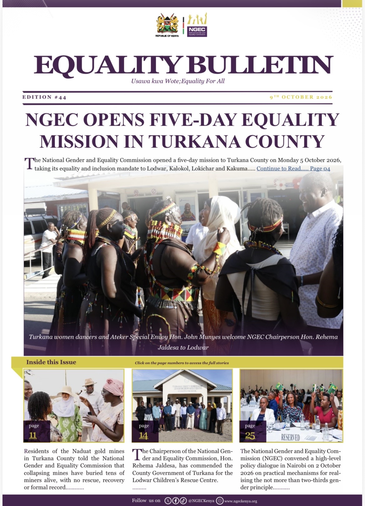 EQUALITY BULLETIN#44:NGEC OPENS FIVE-DAY EQUALITY MISSION IN TURKANA COUNTY